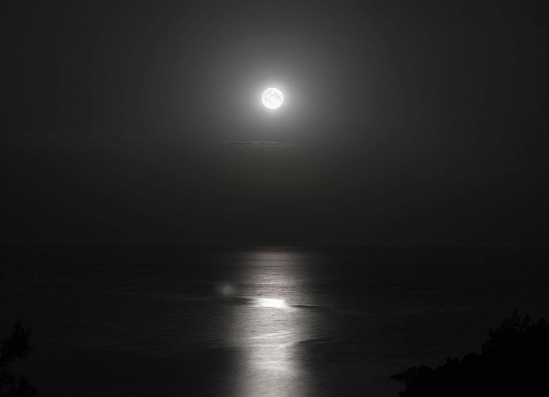 Moonlit water reflection creating a mirror-like surface representing the reflective and subconscious nature of the 12th house