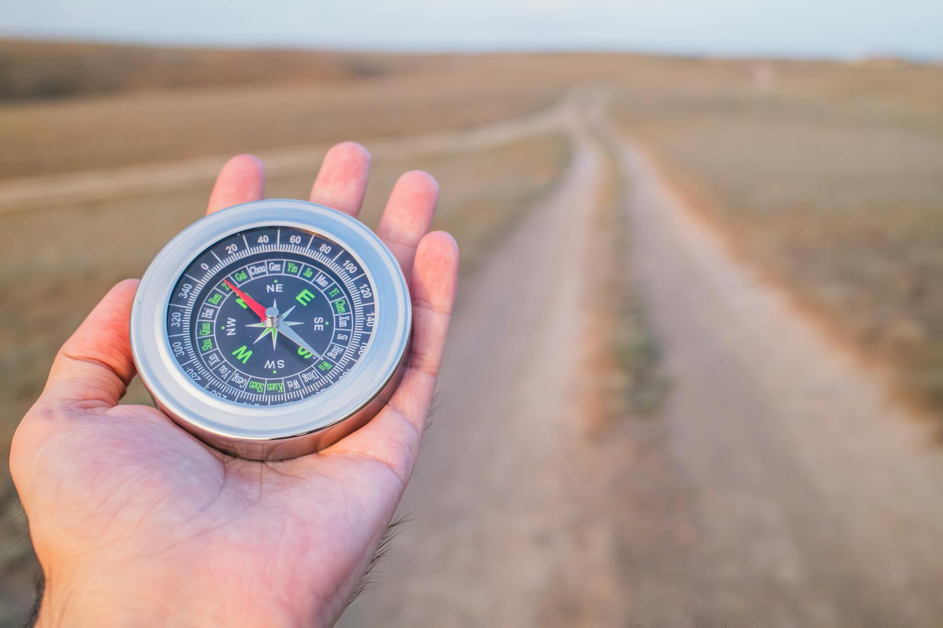 A compass resting on a map representing finding direction and calculating your Mars return path