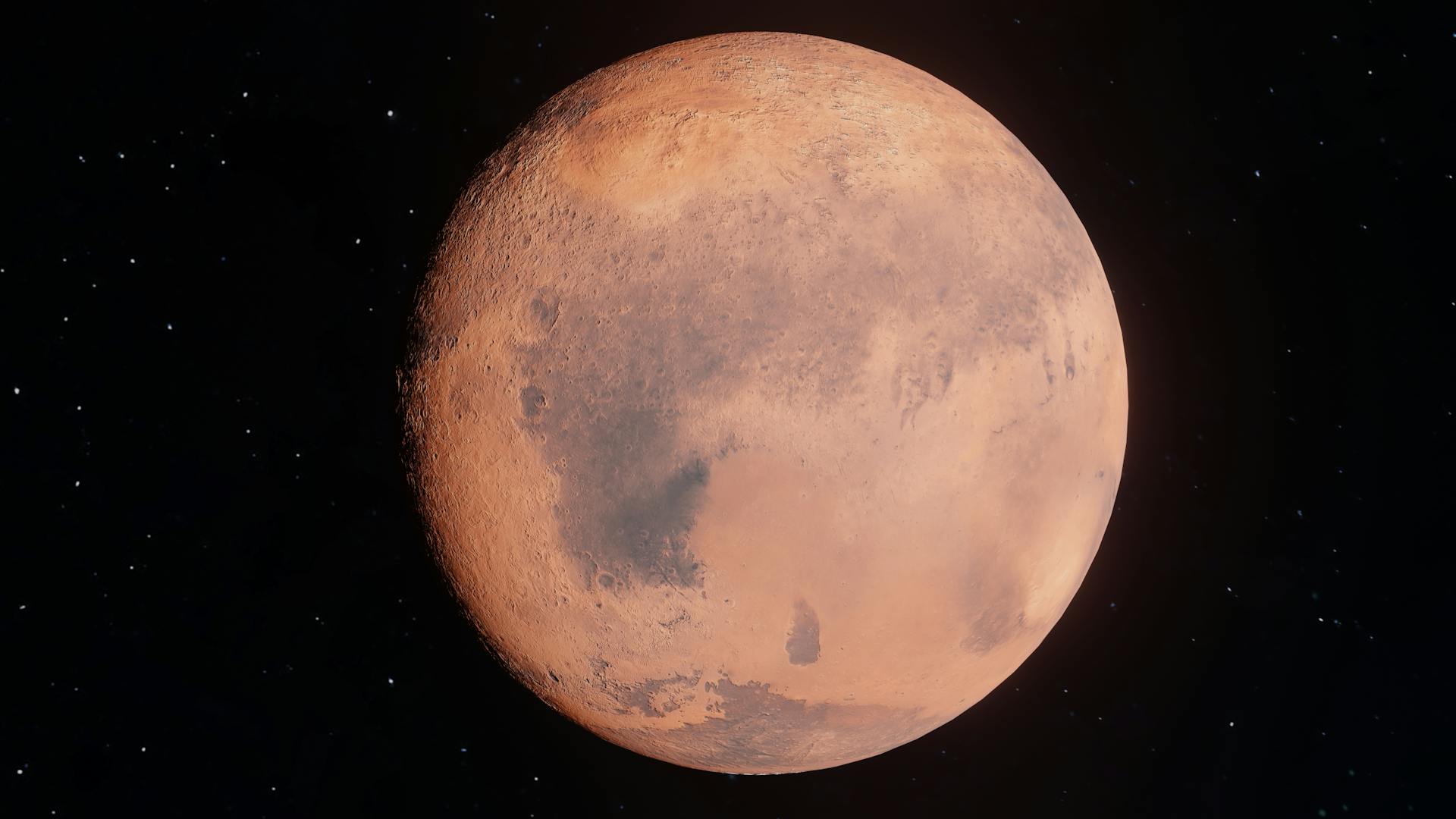 High resolution image of the planet Mars showing its surface details against the dark expanse of space