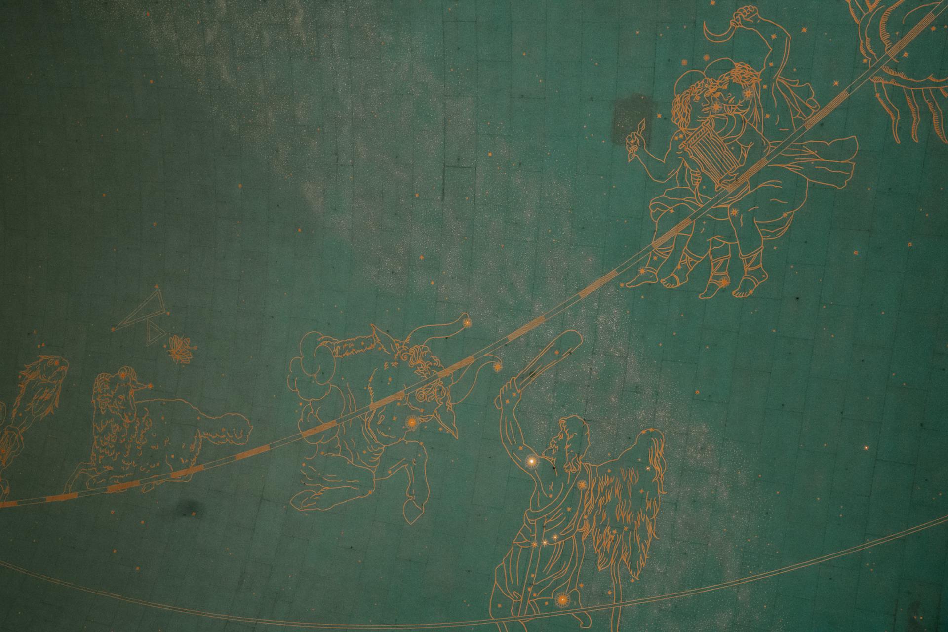 Zodiac constellation chart with celestial symbols representing the twelve moon sign placements