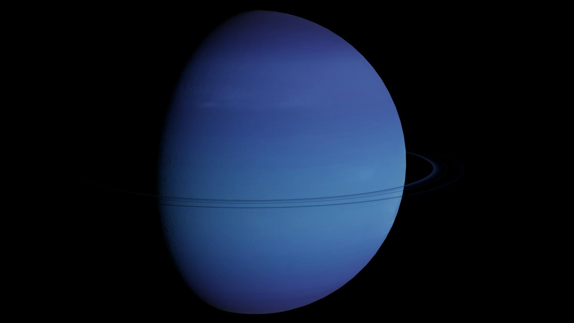 Neptune the planet in vivid blue against the black expanse of space representing the long Neptune in Aries transit