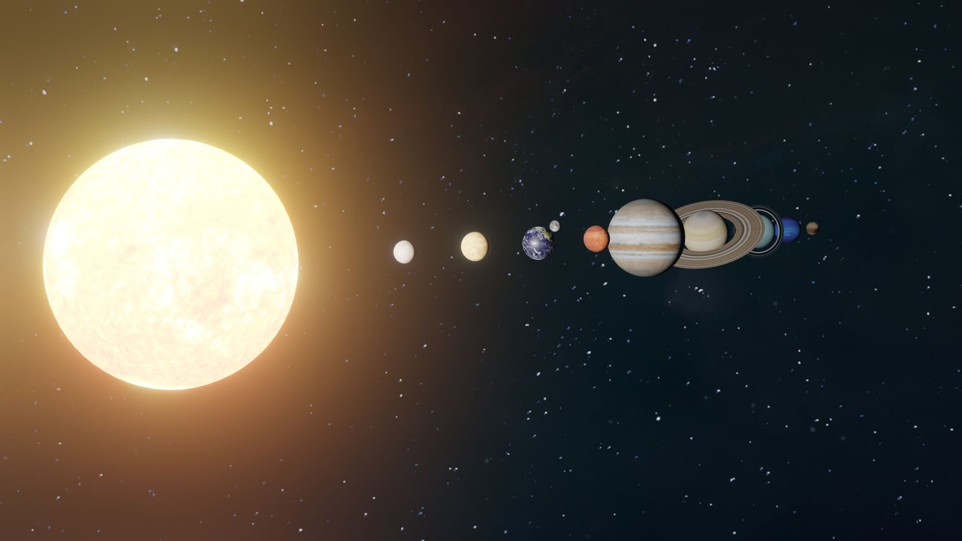 The sun and planets of the solar system in alignment, representing the nine lords of the vimshottari dasha cycle