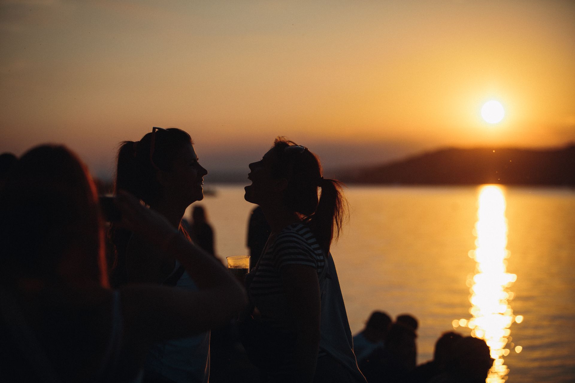 A group of friends silhouetted together against a glowing sunset sky, symbolizing zodiac friendship compatibility and lasting bonds